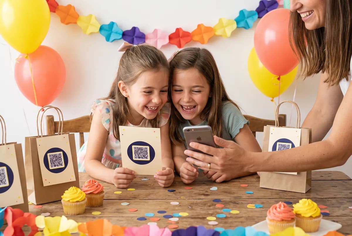 Two girls listening to their personalized song on a phone at a birthday party