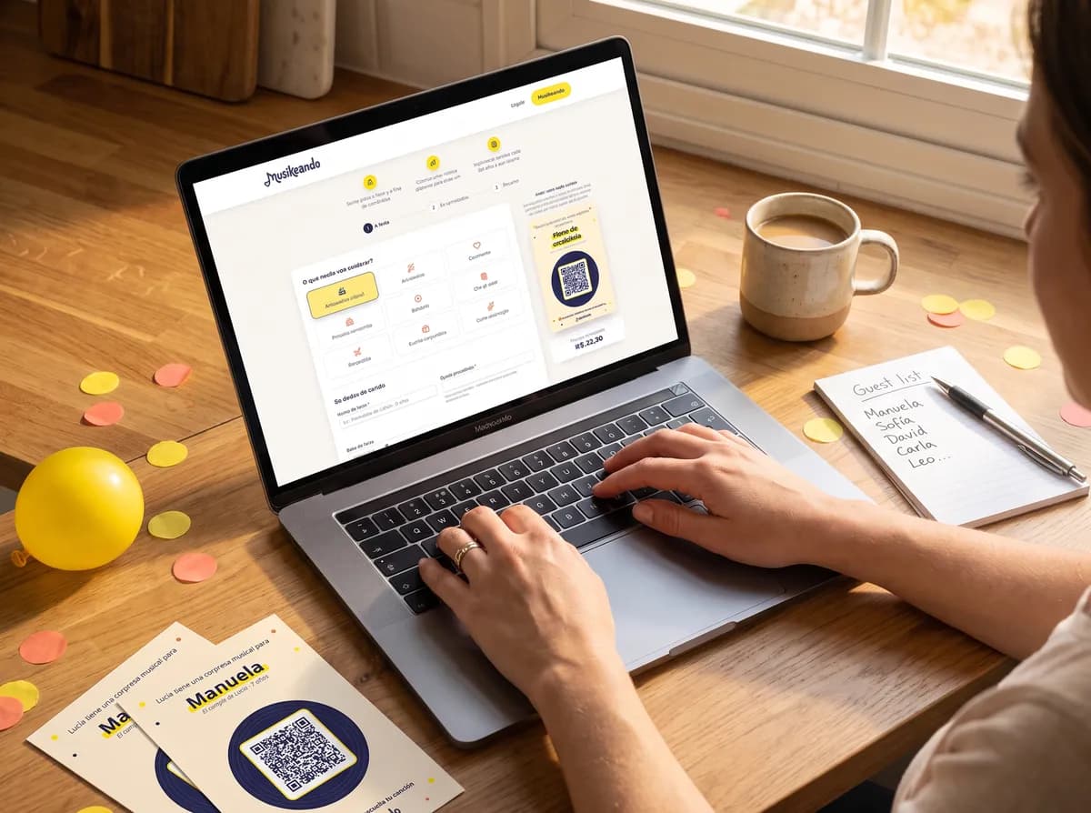 Person filling in the Musikeando party favors form on a laptop